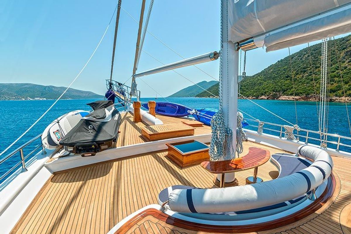 Deck of Bella Mare, a Custom Made Bella Mare yacht at Bodrum, Turkey