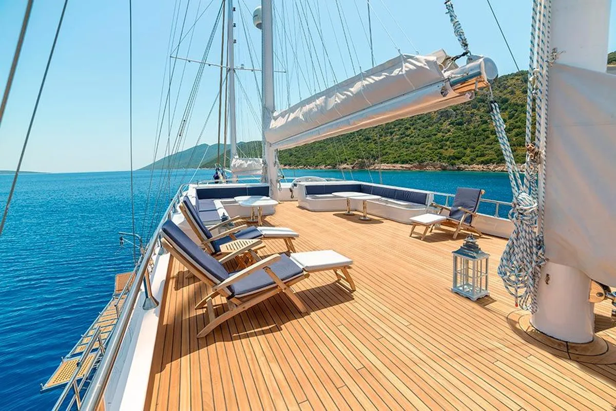 Deck of Bella Mare, a Custom Made Bella Mare yacht at Bodrum, Turkey