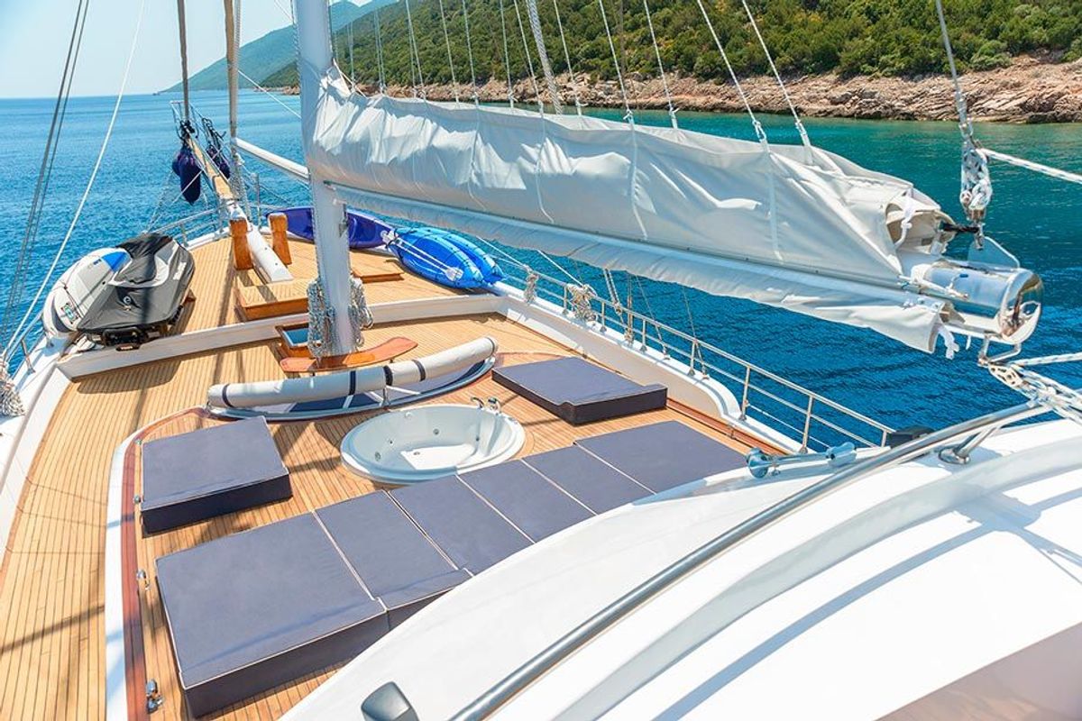 Deck of Bella Mare, a Custom Made Bella Mare yacht at Bodrum, Turkey