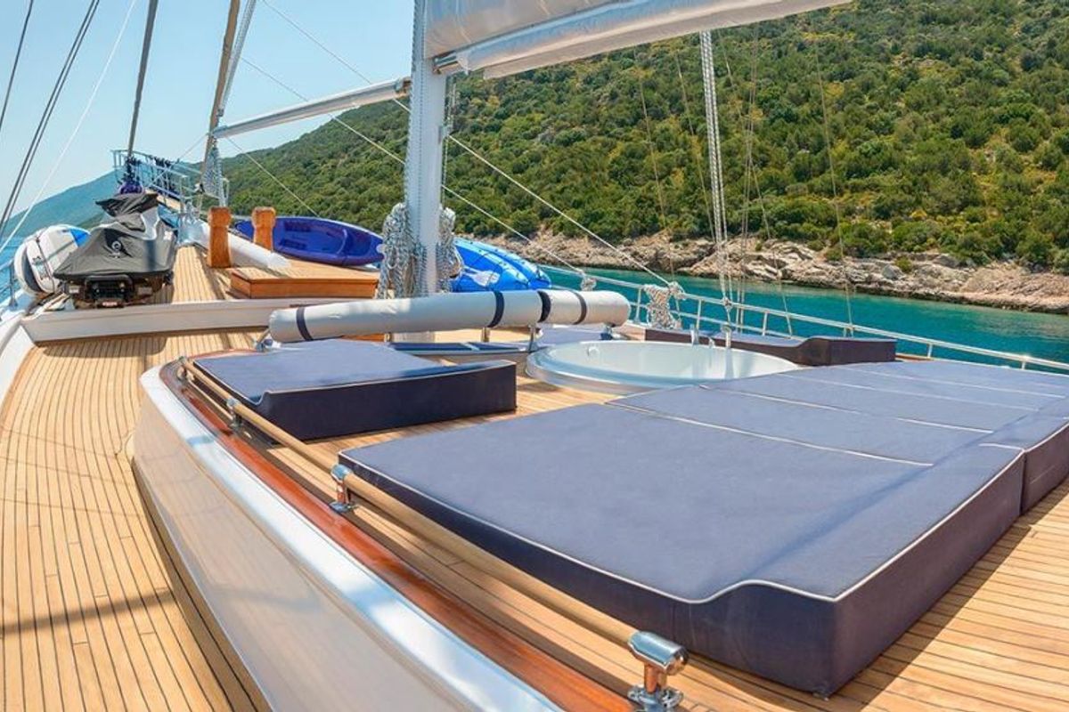 Deck of Bella Mare, a Custom Made Bella Mare yacht at Bodrum, Turkey