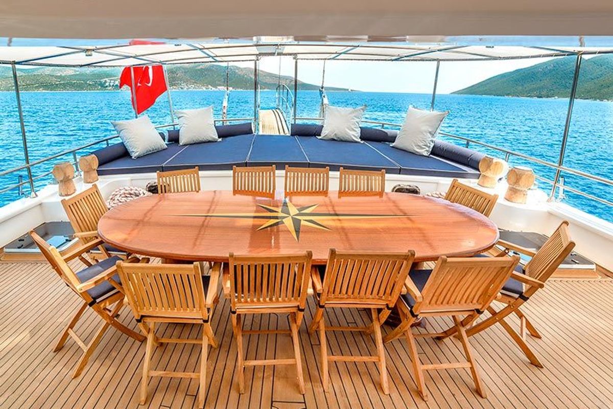 Deck of Bella Mare, a Custom Made Bella Mare yacht at Bodrum, Turkey