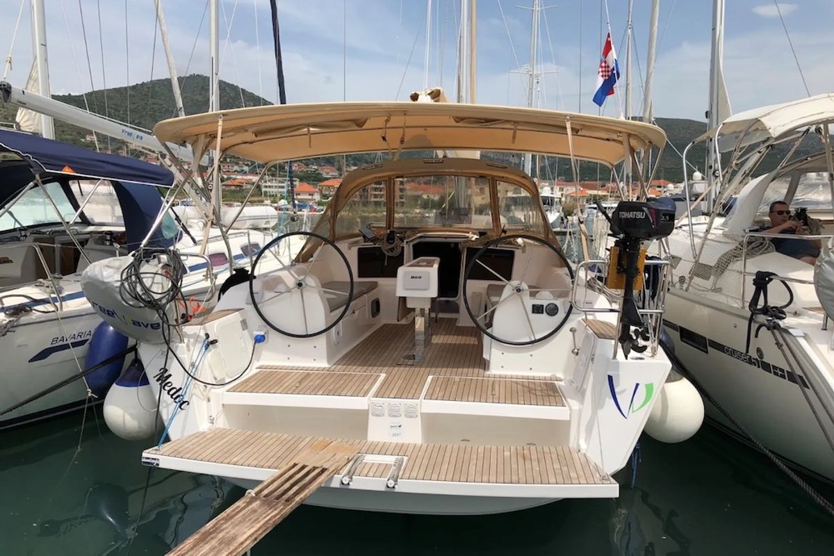 Deck of Medoc, a Dufour 382 GL sailboat at Seget Donji, Croatia