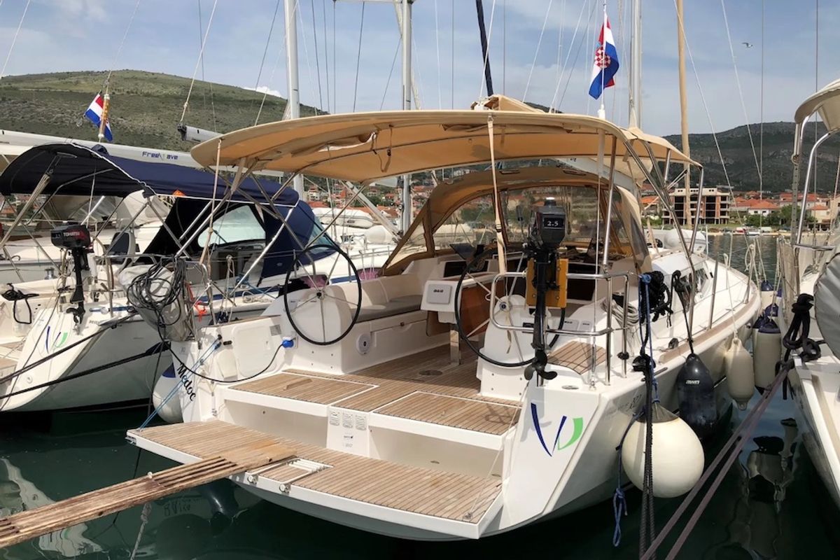 Deck of Medoc, a Dufour 382 GL sailboat at Seget Donji, Croatia