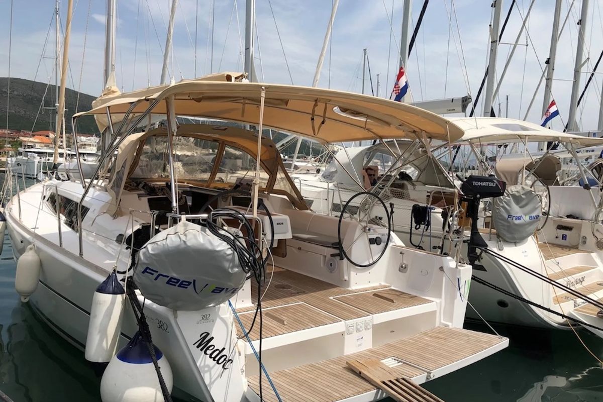 Deck of Medoc, a Dufour 382 GL sailboat at Seget Donji, Croatia