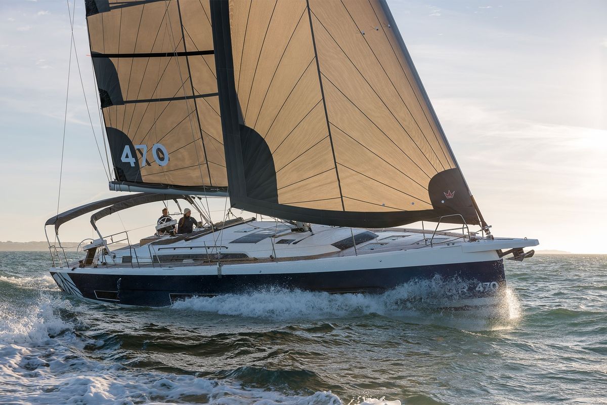 Exterior view of AQUA AZZURRO, a Dufour 470 sailboat at Kos, Greece