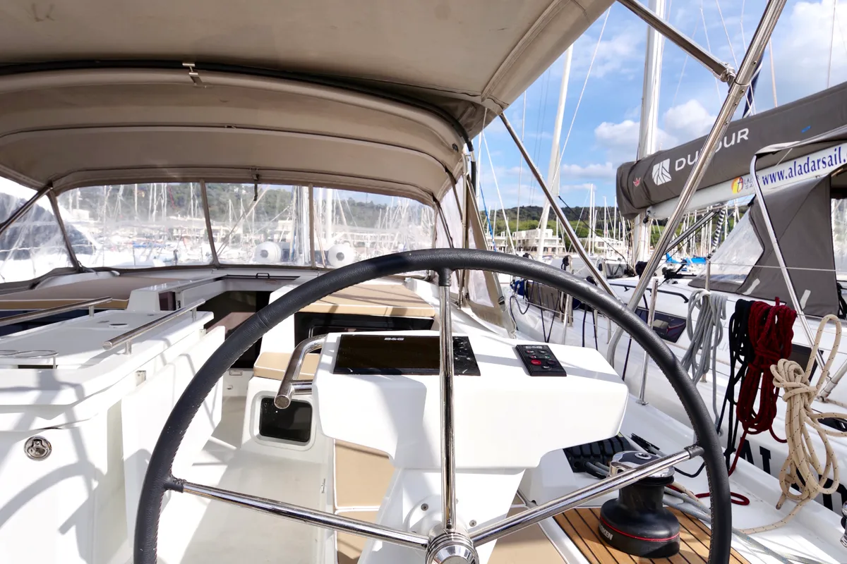 Cockpit of Lara, a Beneteau Oceanis 51.1 sailboat at Puntone di Scarlino, Italy
