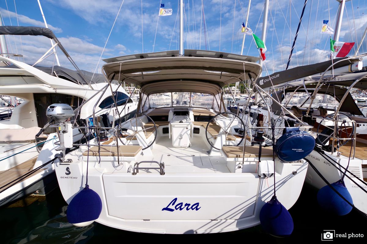 Cockpit of Lara, a Beneteau Oceanis 51.1 sailboat at Puntone di Scarlino, Italy