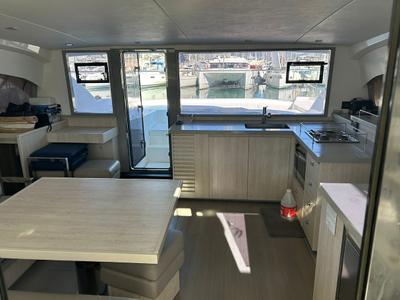 Galley of Aquaholic, a Leopard 434 PC catamaran at Kontokali, Greece