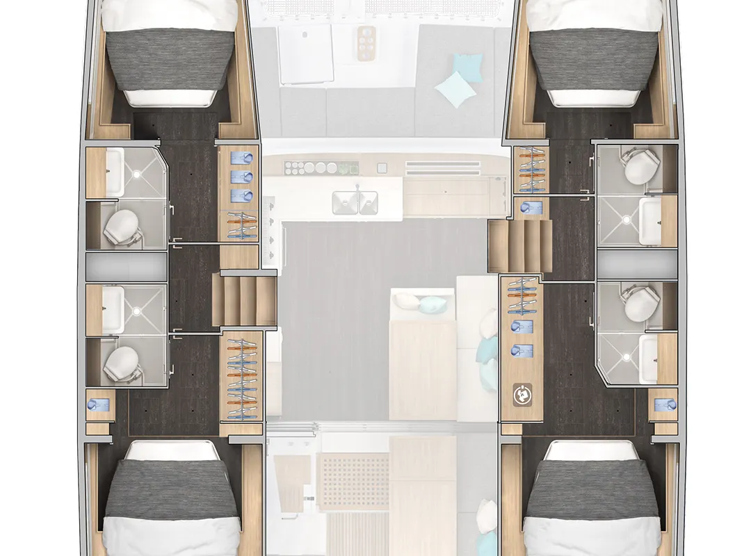 Floor plan of Brand New, a Lagoon 43 catamaran at Općina Sukošan, Croatia