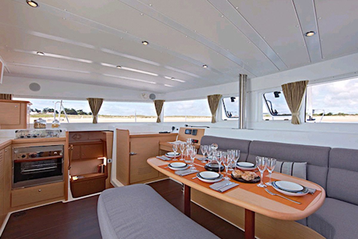 Salon of Ocean Star, a Lagoon 42 catamaran at Primošten, Croatia