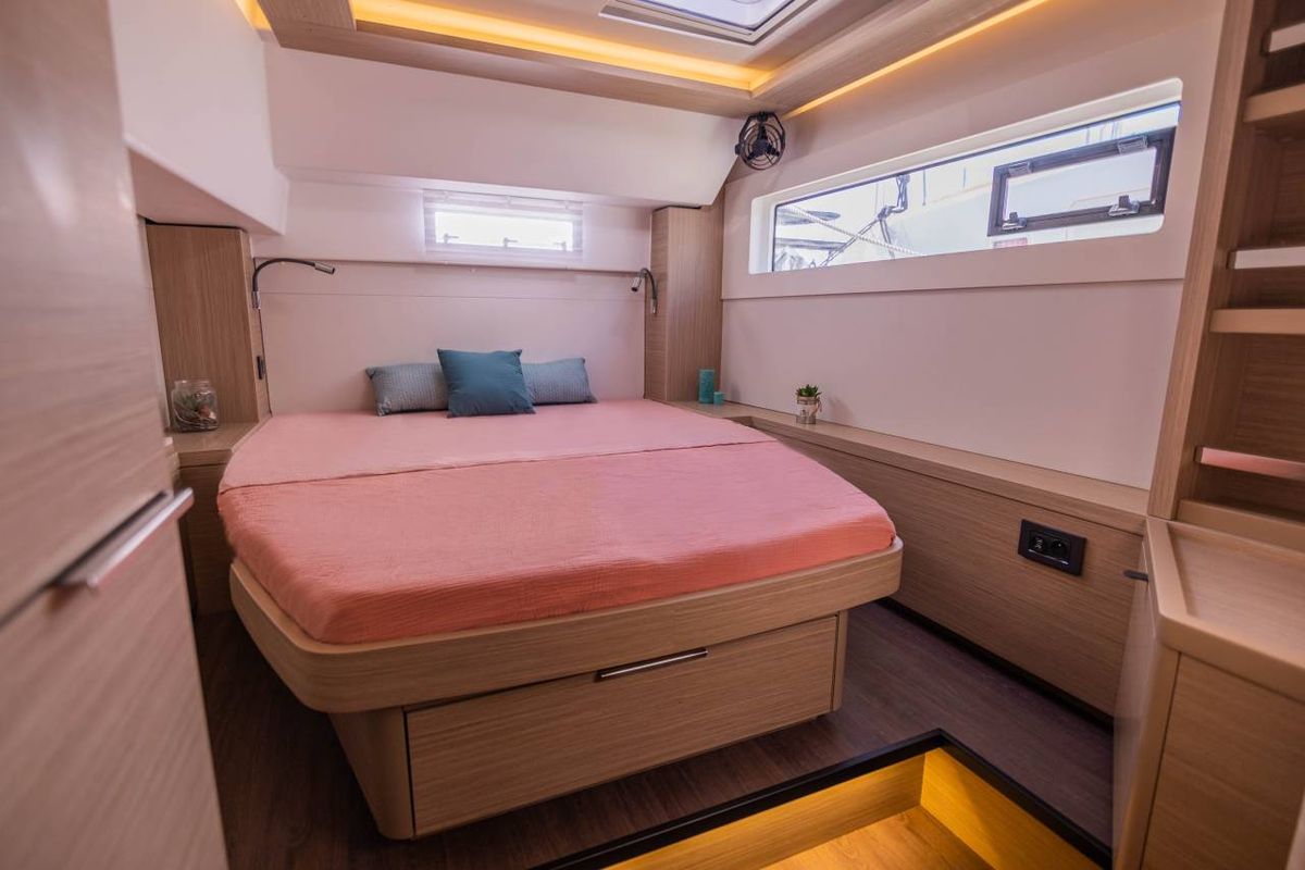 Cabin on Cari, a Lagoon 46 catamaran at Seychelles, Mahe, Seychelles