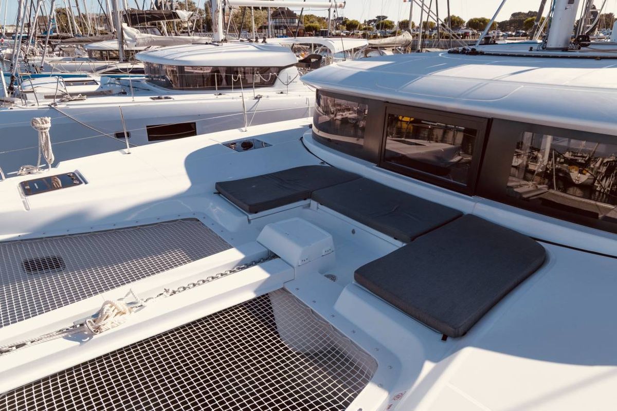 Deck of Cari, a Lagoon 46 catamaran at Seychelles, Mahe, Seychelles