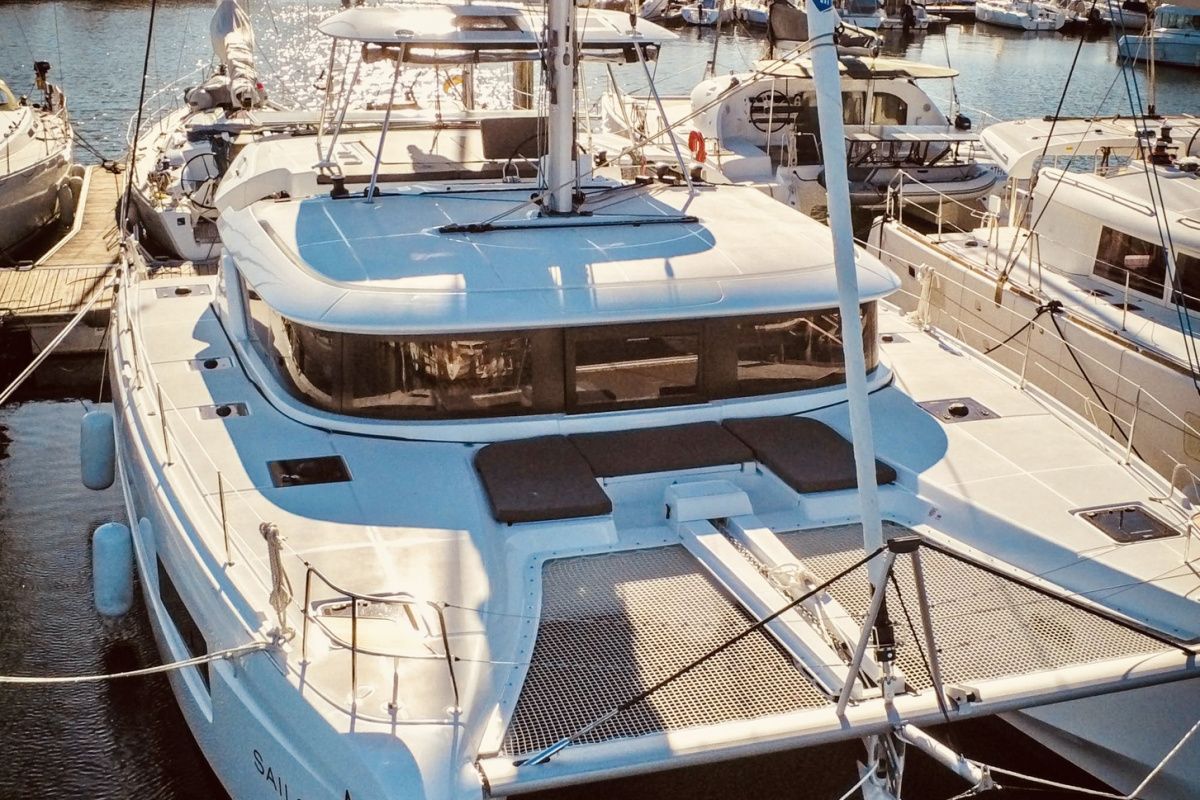 Exterior view of Cari, a Lagoon 46 catamaran at Seychelles, Mahe, Seychelles
