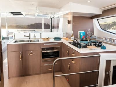 Galley of Mayflower, a Bali 4.6 catamaran at Fethiye, Turkey