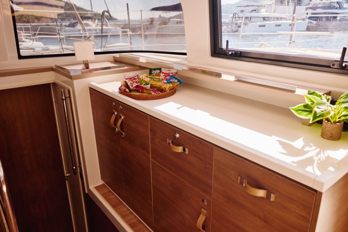 Galley of Scorpio, a Bali 4.6 catamaran at Marmaris, Turkey
