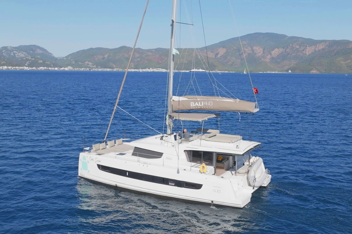 Exterior view of Scorpio, a Bali 4.6 catamaran at Marmaris, Turkey