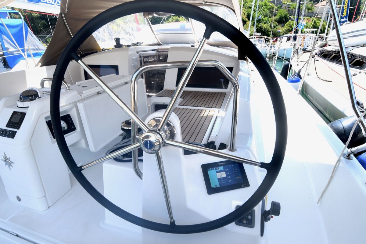 Cockpit of Signum Alfa, a Jeanneau Sun Odyssey 440 sailboat at Dubrovnik, Croatia