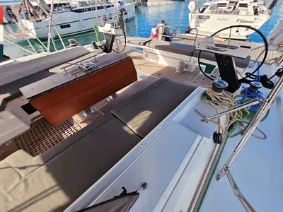 Deck of Rondo, a Dufour 530 sailboat at Grad Kaštela, Croatia