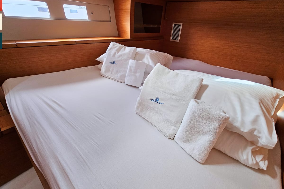 Cabin on Rondo, a Dufour 530 sailboat at Grad Kaštela, Croatia