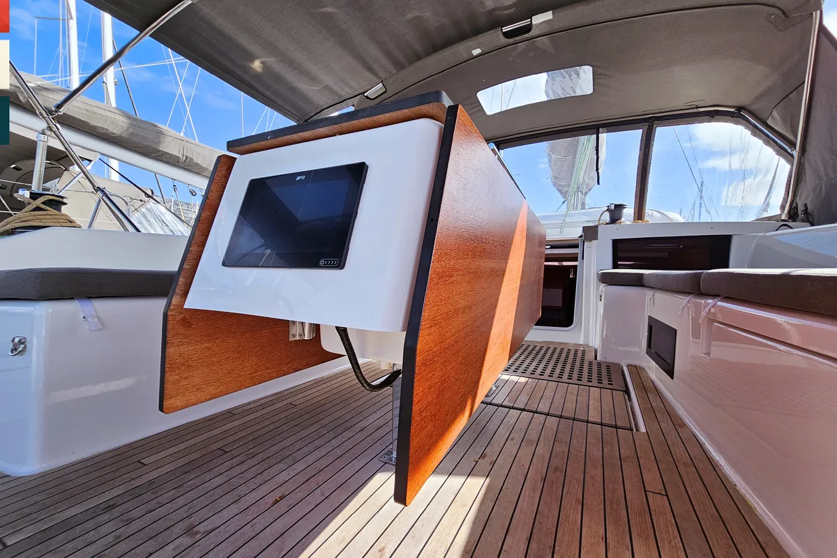 Deck of Rondo, a Dufour 530 sailboat at Grad Kaštela, Croatia