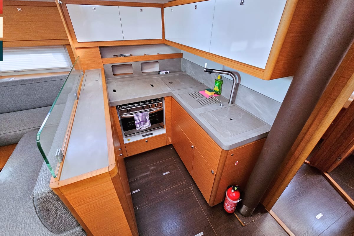 Galley of Rondo, a Dufour 530 sailboat at Grad Kaštela, Croatia