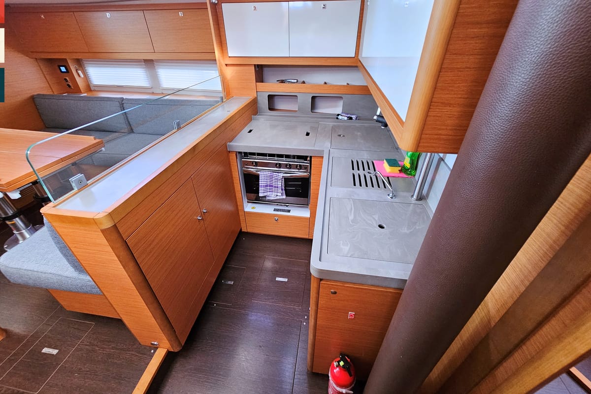 Galley of Rondo, a Dufour 530 sailboat at Grad Kaštela, Croatia