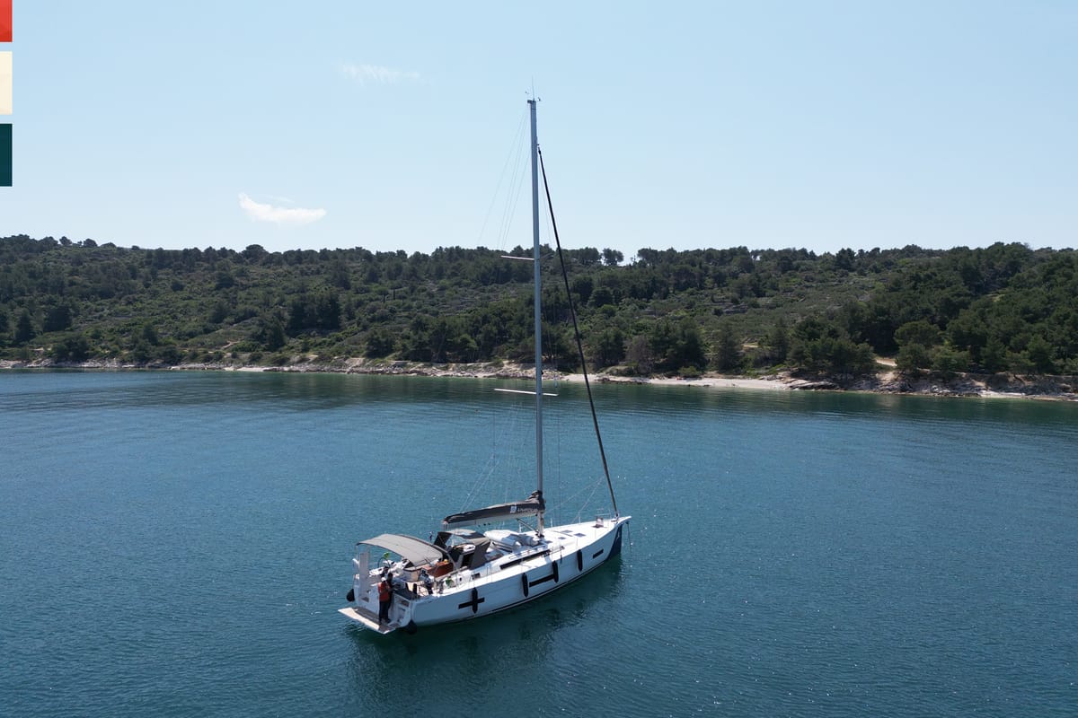Exterior view of Rondo, a Dufour 530 sailboat at Grad Kaštela, Croatia