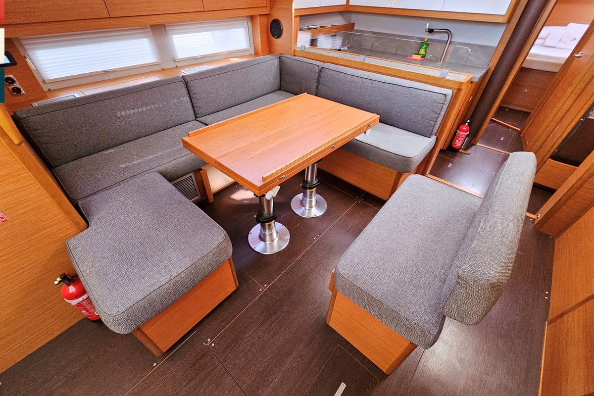 Salon of Rondo, a Dufour 530 sailboat at Grad Kaštela, Croatia