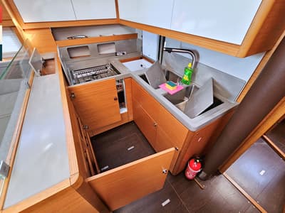 Galley of Rondo, a Dufour 530 sailboat at Grad Kaštela, Croatia