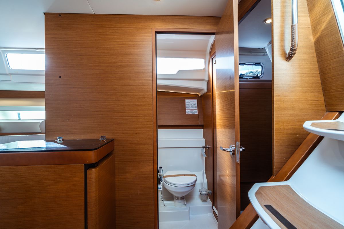 Head on Evita, a Jeanneau Sun Odyssey 490 sailboat at Olbia, Italy