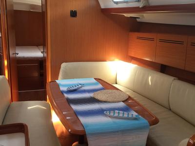 Salon of Elios, a Beneteau Cyclades 50.5 sailboat at Cagliari, Italy