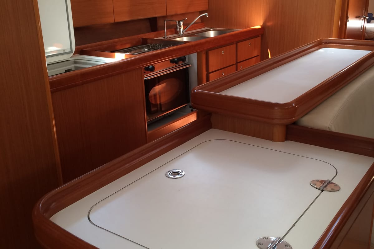 Galley of Elios, a Beneteau Cyclades 50.5 sailboat at Cagliari, Italy