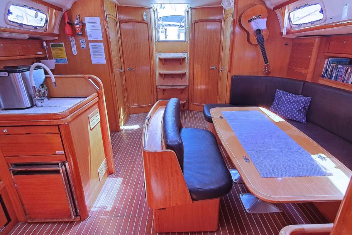 Salon of Led Zeppelin, a Bavaria 50 Cruiser sailboat at Općina Bilice, Croatia