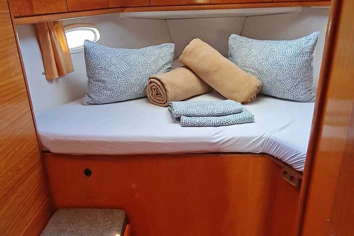 Cabin on Led Zeppelin, a Bavaria 50 Cruiser sailboat at Općina Bilice, Croatia