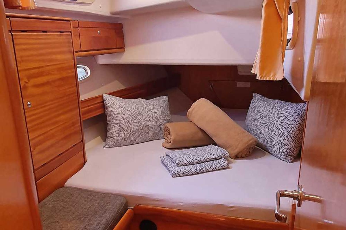 Cabin on Led Zeppelin, a Bavaria 50 Cruiser sailboat at Općina Bilice, Croatia