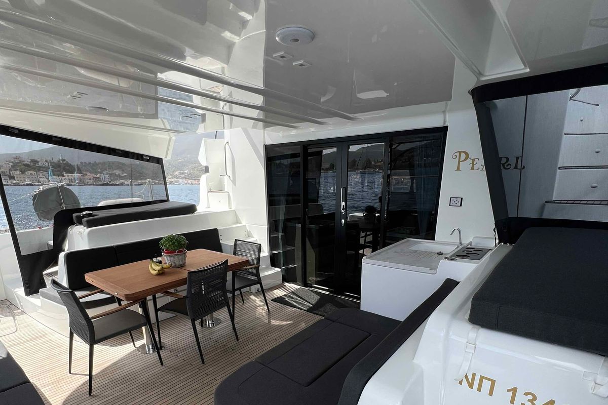 Deck of Pearl, a Lagoon 51 catamaran at Athens, Greece