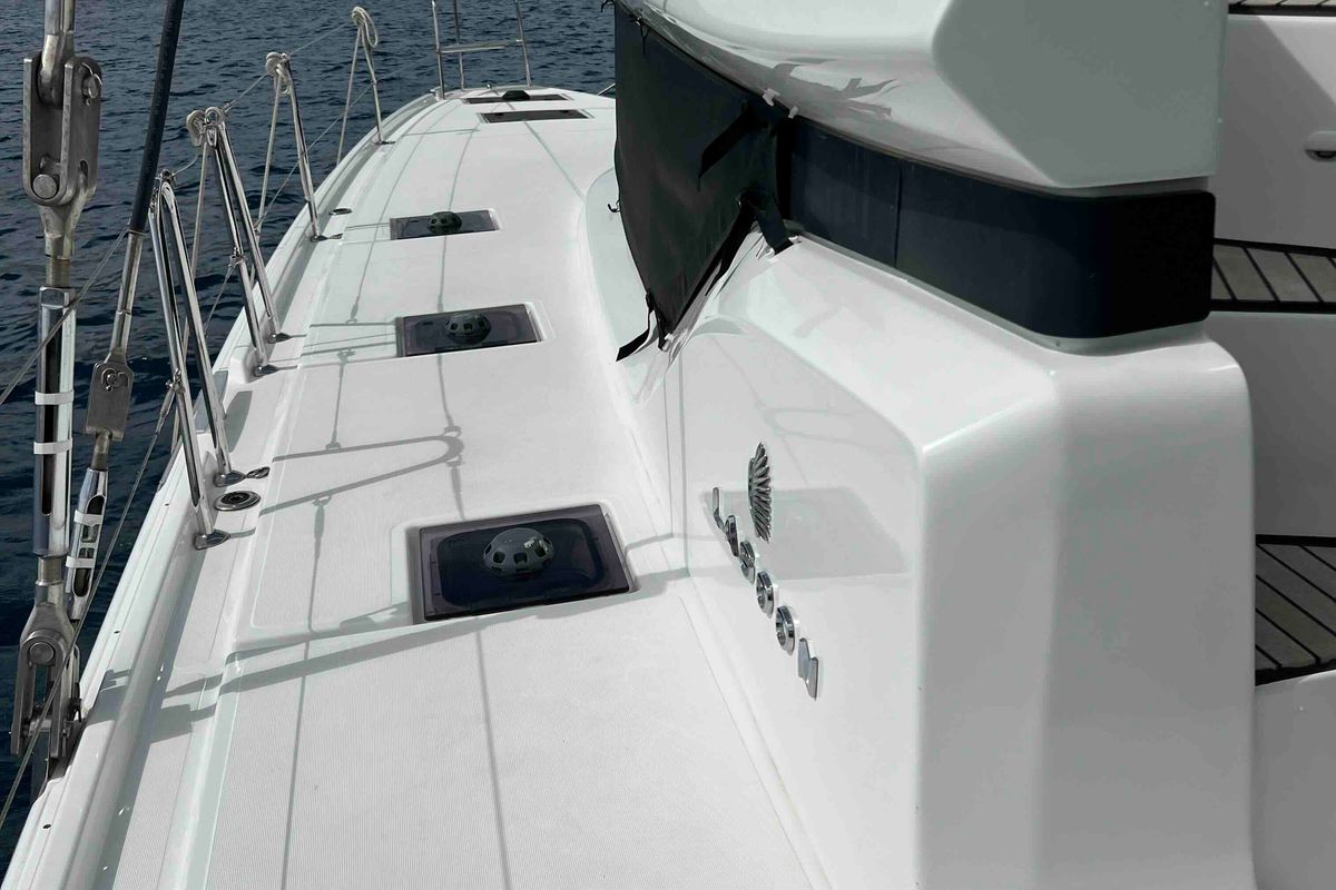 Deck of Pearl, a Lagoon 51 catamaran at Athens, Greece