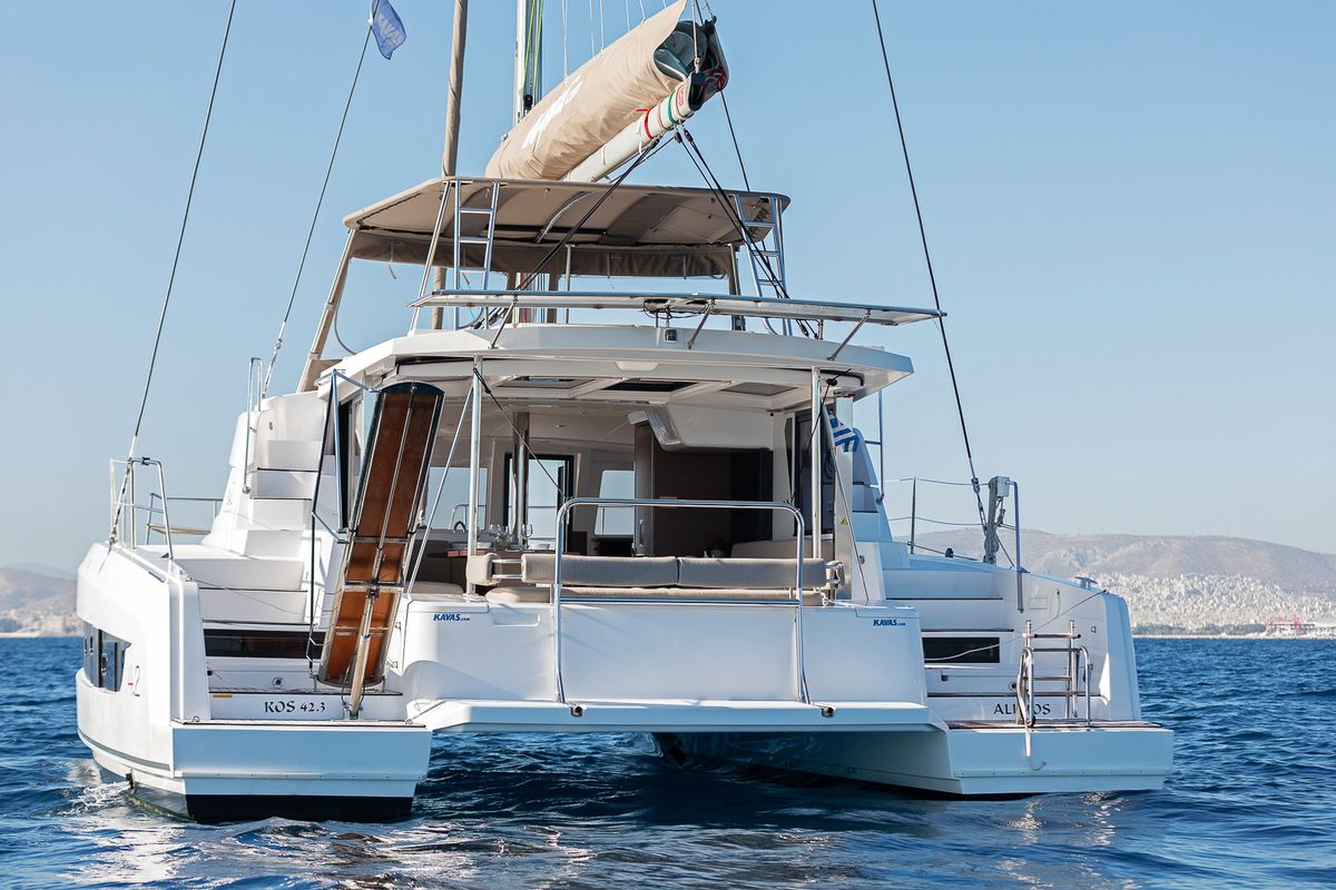 Exterior view of Kos 42.5, a Bali 4.2 catamaran at Kos, Greece