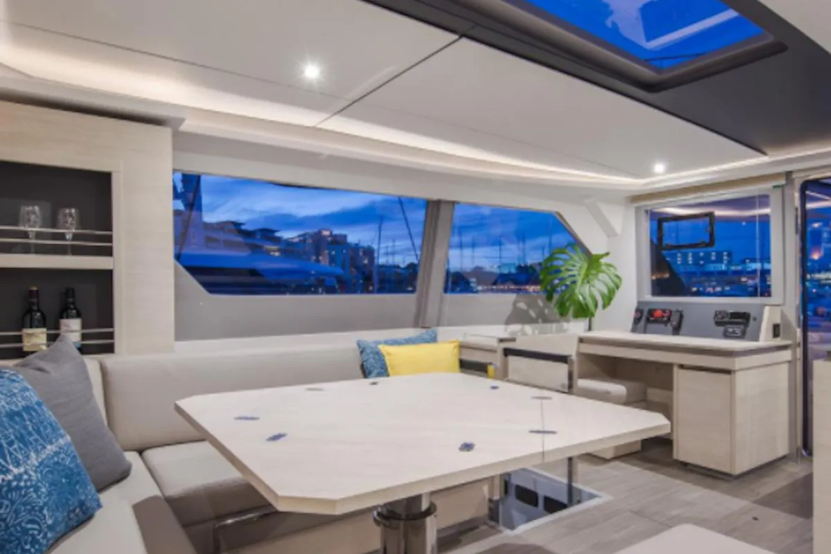 Salon of Moorings 5000 Exclusive, a Leopard 50 catamaran at Marigot, France