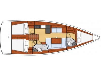 Floor plan of Katalina, a Beneteau Oceanis 41 sailboat at es Jonquet, Spain