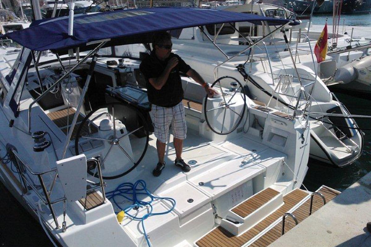 Cockpit of Katalina, a Beneteau Oceanis 41 sailboat at es Jonquet, Spain