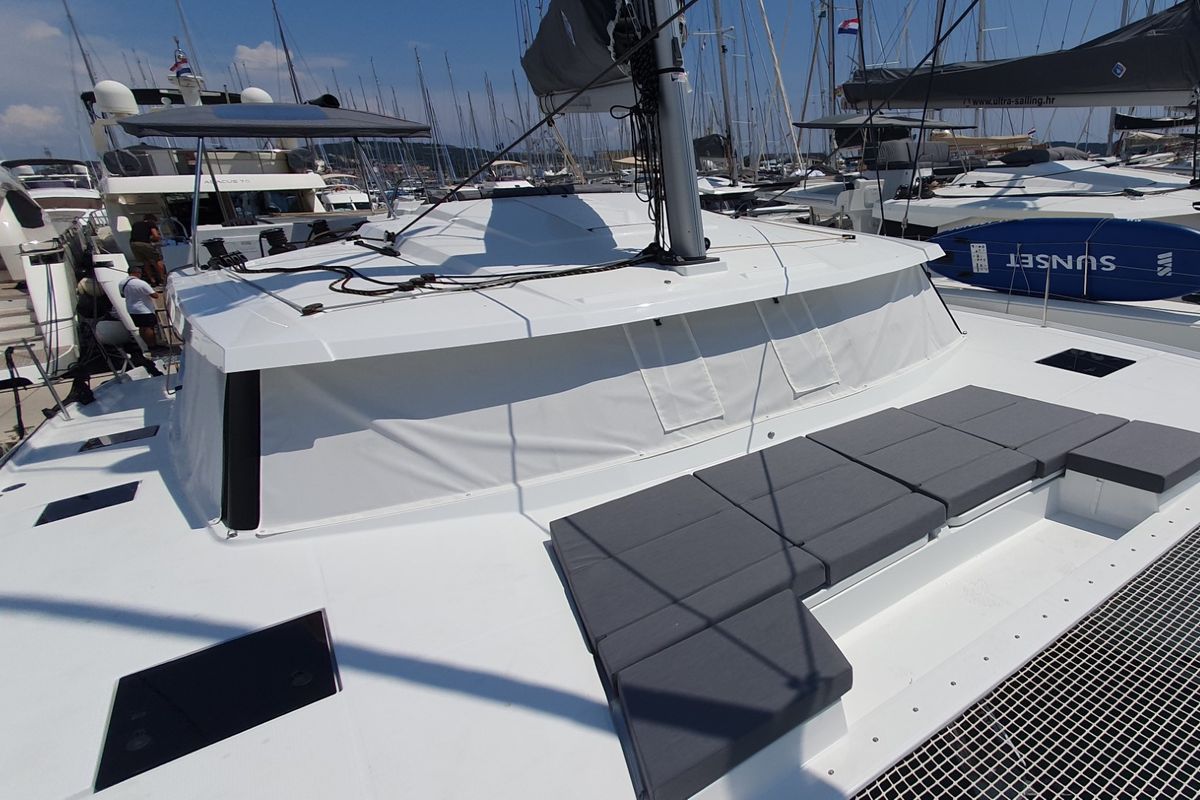 Deck of CRAZY DIAMOND, a Fountaine Pajot Astréa 42 catamaran at Seget Donji, Croatia