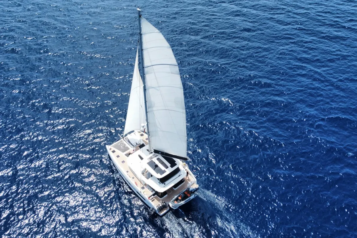 Exterior view of TriWing Carida, a Lagoon 55 catamaran at Grad Kaštela, Croatia