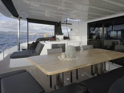 Deck of TriWing Carida, a Lagoon 55 catamaran at Grad Kaštela, Croatia