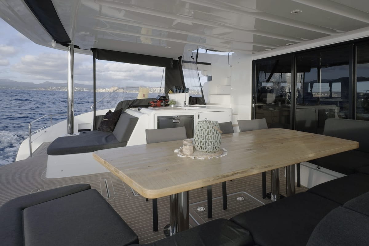 Deck of TriWing Carida, a Lagoon 55 catamaran at Grad Kaštela, Croatia