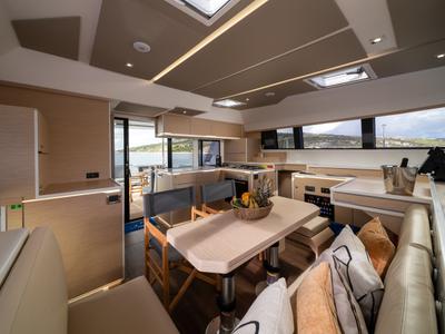Deck of Dudu, a Cervetti 44 catamaran at Rodi Garganico, Italy