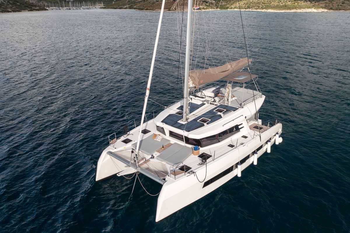 Exterior view of Dudu, a Cervetti 44 catamaran at Rodi Garganico, Italy