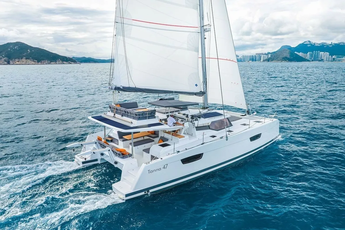 Premium +, a Fountaine Pajot Tanna 47 catamaran at Ribishi, Saint Vincent and the Grenadines