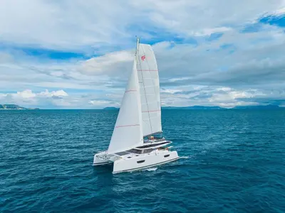 Premium +, a Fountaine Pajot Tanna 47 catamaran at Ribishi, Saint Vincent and the Grenadines