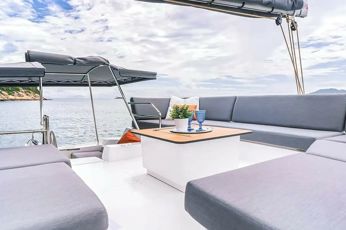 Premium +, a Fountaine Pajot Tanna 47 catamaran at Ribishi, Saint Vincent and the Grenadines
